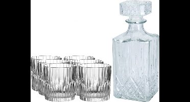 Glazen whisky/water karaf 900 ml met 6x luxe whiskyglazen 310 ml - Genieters of cadeau set