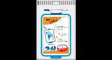 BIC Velleda Dubbelzijdig Droog uitwisbaar Bord - met Blauwe Whiteboard Marker en Wisser - Pack van 1 Stuk - 19 x 26 cm