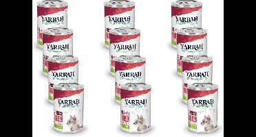 12x Yarrah Bio Kat Blik Brokjes In Saus - Kip & Rund - Kattenvoer - 405g