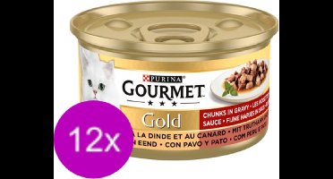 12x Gourmet Gold - Fijne Hapjes Kalkoen & Eend - Kattenvoer - 85g
