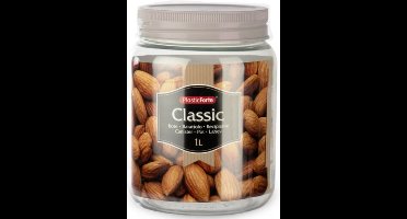 Plasticforte keuken voedsel voorraadpot - weckpot - taupe - 1 liter - kunststof - met deksel - Formaat: 11 x 14 cm