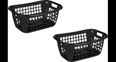 3x stuks zwarte wasmanden/wasgoedmanden met handgrepen 55 cm - Draagwasmanden - Wasgoedmand - Mand met handgrepen