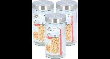 Glazen luxe voorraadpot/voorraadbus 1500 ml - 3x stuks - 1,5 liter - 22 cm - Voorraadbussen/potten met luchtdichte deksel