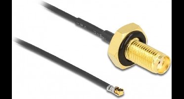 MHF 4L LK (v) - SMA (v) kabel met afdichtring - Micro Coax (1,37 mm) - 50 Ohm / zwart - 0,35 meter