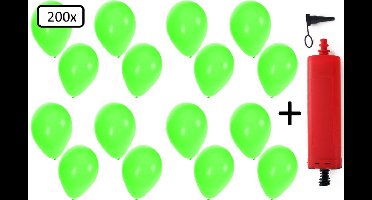 200x Ballonnen groen + ballonpomp - Ballon carnaval festival feest party verjaardag landen helium lucht thema