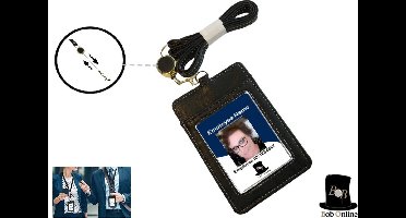 Bob Online ™ - Kunstleer – Verticaal - Zwart – ID-Badgehouder met Intrekbare Lanyard – 2 Kaartsleuven ID-Badgehouder – PVC Lederen ID-Kaarthouder – Easy Swipe ID-houder voor werk-ID en/of Treinkaart – PVC Leather ID Badge Holder - Retractable Lanyard