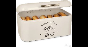 Gadgy Broodtrommel - Met Klepdeksel en Kruimelrek - Brooddoos - Off White - Metaal - Brood Bewaardoos