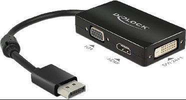 Premium DisplayPort 1.1a naar HDMI, DVI en VGA adapter / zwart - 0,15 meter