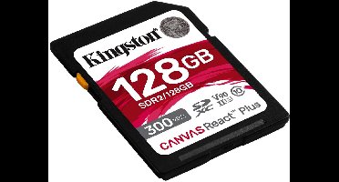 Kingston Canvas React Plus - Flashgeheugenkaart - 128 GB - Video Class V90 UHS-II U3 Class10 - SDXC UHS-II