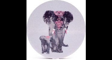 Onderzetters 'olifant met jong', set van 6 stuks, rond