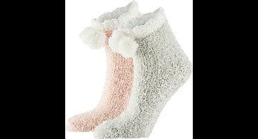 Apollo bedsokken / huissokken - dames - 2-pack - roze/wit - one size - Slaapsokken - Slofsokken