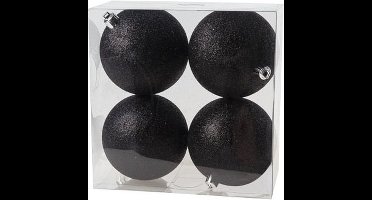 12x Zwarte kunststof kerstballen 10 cm - Glitter - Onbreekbare plastic kerstballen - Kerstboomversiering zwart
