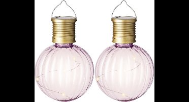 Lumineo tuin/buiten 4x stuks Led lampje/lampion solar verlichting lichtroze 11 x 8 cm - Tuinverlichting op zonne-energie