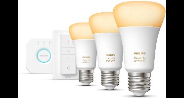 Philips Hue Starterspakket E27 Lichtbron met Bridge en Dimmer Switch - White Ambiance - 3 x 8,5W - Bluetooth