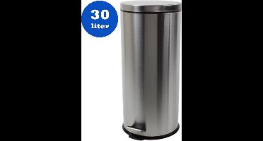 RVS Pedaalemmer met deksel en kunststof binnenemmer - 30 Liter - Vuilnisemmer Vuilnisbak