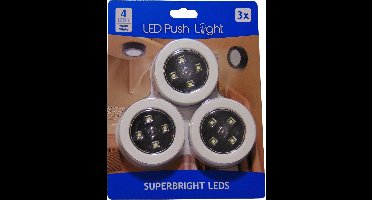 LED push light set 3 stuks- Druk LED lamp - Kleur: wit - Led druk lamp - Led spotjes - Zelfklevende led druklampjes - Led voor in de keuken - Led verlichting interieur - led verlichting voor op de boot - Led voor kasten