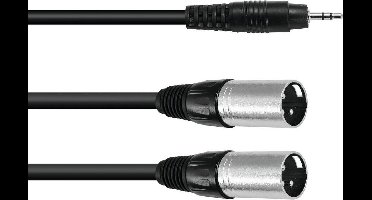 OMNITRONIC jack kabel 3 5 mm - aux kabel - audio kabel 3.5 Jack/2xXLR(M) 1.5m bk