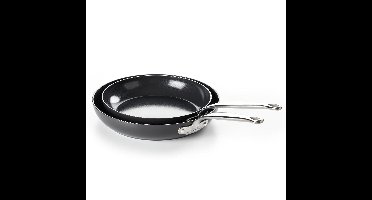 Greenpan Barcelona Aluminium Koekenpannenset 2-delig - Ø 24 en 28 cm – PFAS-vrij – Inductie Koekenpannenset – Ovenbestendig tot 220°C – Vaatwasserbestendig – Snelle opwarming – RVS handgrepen - Zwart