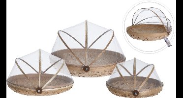 Voedselkap set van 3 bamboe  - Eten/voedsel beschermen tegen ongedierte - Afdekkappen/vliegenkappen