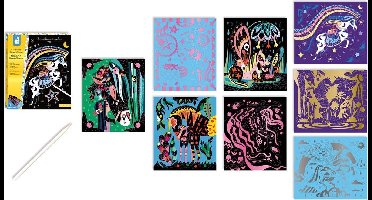 Janod Les Ateliers Du Calme - Scratch Art Paarden en Eenhoorns - Knutselset Om Prachtige Tekeningen Te Maken - Geschikt Vanaf 7 Jaar