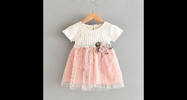 Baby feestjurk wit - roze Baby Jurk 68
