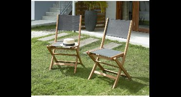 NO NAME – 2-delige tuinset – Opvouwbare tuinstoelen – FSC acacia – Textilene