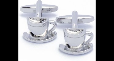 Manchetknopen - Theekop Koffiekop Zilverkleurig