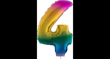 Folieballon Cijfer 4 Regenboog - 41cm