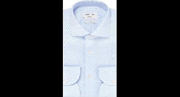 Profuomo slim fit heren overhemd - twill - blauw - Strijkvrij - Boordmaat: 37
