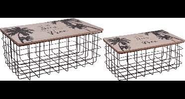 Home & Styling collection Bijzettafel op mand - Hout / Metaal - set van 2