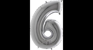 Folieballon - Cijfer 6 - zilver - Grabo Balloons - 66cm