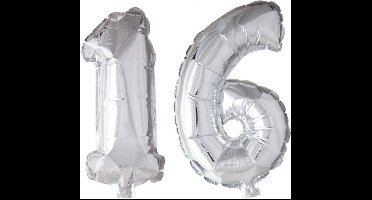 Folieballon 16 jaar zilver 86cm