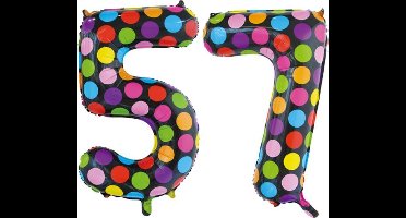 Folieballon 57 jaar stippen 86cm