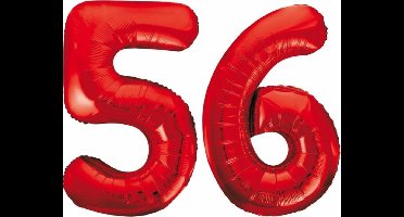 Folieballon 56 jaar rood 86cm
