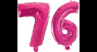 Folieballon 76 jaar roze 41cm