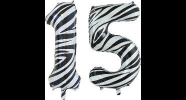 Folieballon 15 jaar zebra 86cm