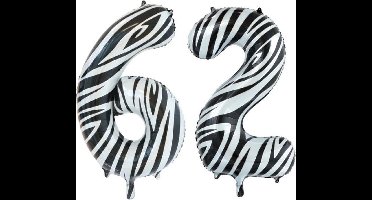 Folieballon 62 jaar zebra 86cm