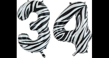Folieballon 34 jaar zebra 86cm
