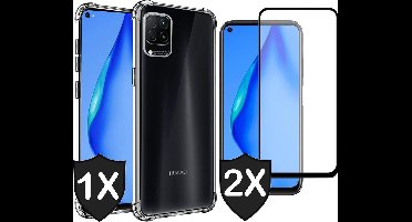 Hoesje geschikt voor Huawei P40 Lite en 2x Screenprotector - Transparant Shock Proof Case + 2x Full Screen Protector Glas
