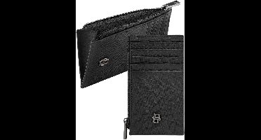 HUGO BOSS Leren kaarthouder Double B Cardholder With Zip Saffiano Black zwart