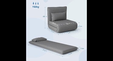 Vloerstoel – Zitstoel – Loungestoel – Slaapstoel – Inklapbaar – 6 Verstelbare Posities – Kunstleer Bekleding - 75 x 81 x 68 cm - Grijs