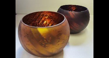 Windlichten - 2 set - Glas - Ø 18 x 13cm - Goud - Bruin