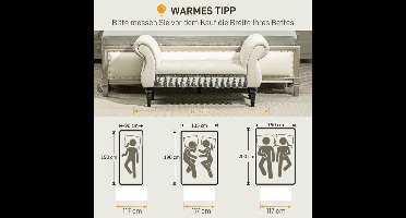 Ottomaan – Bankje – Zitbank – Voetenbank – Vintage Bench – Beige – Stevig Rubberhout – Comfortabele Velvet Bekleding – 150 Kg Draagkracht – 117x40x58 cm