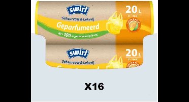 Swirl Vuilniszakken 20 Liter | Handvat | 400 Zakken | Geparfumeerd Lemon & Melon | HDPE | 22 My | 48x48 cm - Swirl Afvalzakken 20 Liter, Geparfumeerde Afvalzakken, Swirl Pedaalemmerzakken