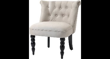 Vintage Relaxfauteuil – Relaxstoel – Lounge Chair – Eetkamerstoel – Comfortfauteuil – Linnen Bekleding – Houten Frame – Beige Zwart – 67x67x78 cm – Comfortabel & Duurzaam