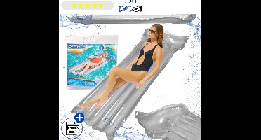 Bestway Opblaasbaar Zwemmatras 183x76 cm Grijs 44013 - Drijvend Luchtbed voor Zwembad Strand en Vakantie - Comfortabel Watermatras met Gevormd Hoofdkussen - Twee Luchtkamers voor Extra Stabiliteit - Draagvermogen tot 90 kg - Met Ebook