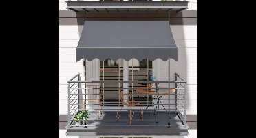 Balkon Zonnescherm - Luifel - Balkon Parasol - Zonneluifel - Uittrekbaar - 250x120 cm - Zonwering Zonder Boren met UV50+ Bescherming en Handslinger - Grijs
