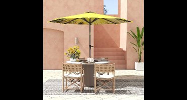 Balkonparasol Octogonaal – Zonnescherm – Tuinparasol – Schaduwzeil – Parasol Ø300 cm – Handkurk Bediening – Ventilerende Gele Polyester Kap