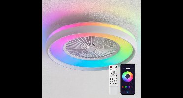 FlinQ LumiFan XL Ø60 cm Smart Plafondventilator met Verlichting - Lamp met 16 Miljoen Kleuren - Ventilator voor aan het Plafond - Ideaal voor op de Slaapkamer - Bestuurbaar met App of Afstandsbediening