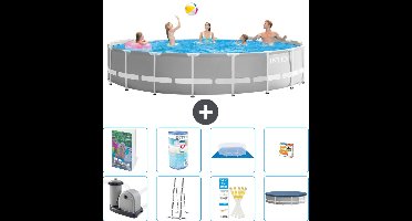 Intex Rond Prism Frame Zwembad - 548 x 122 cm - Grijs - Inclusief Pomp - Ladder - Grondzeil - Afdekzeil - Filter - Speelgoed - 9-delig